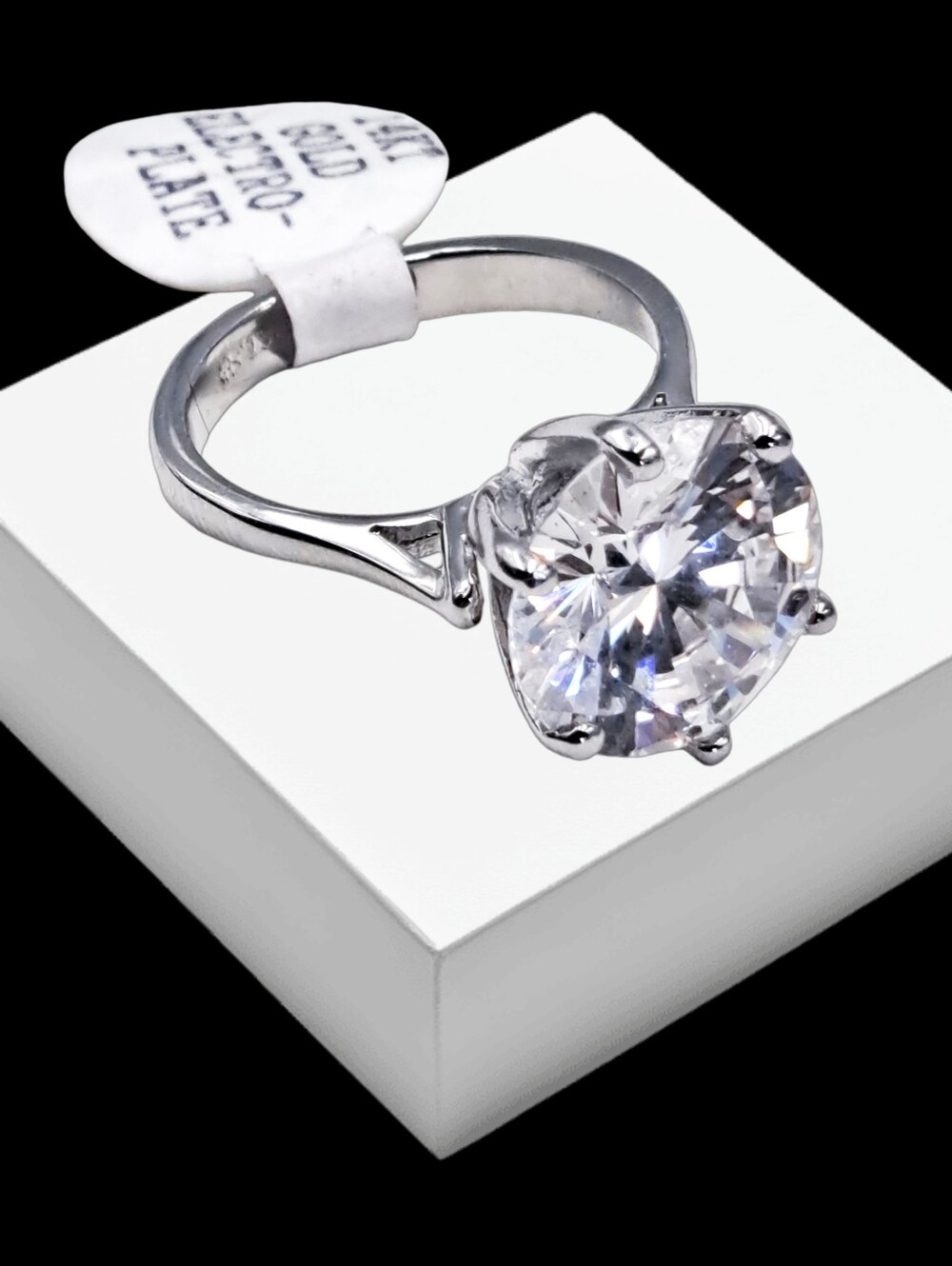 14k Gold Plated Engagement Ring w/ Large Cubic Zirconia Size 8 NWT